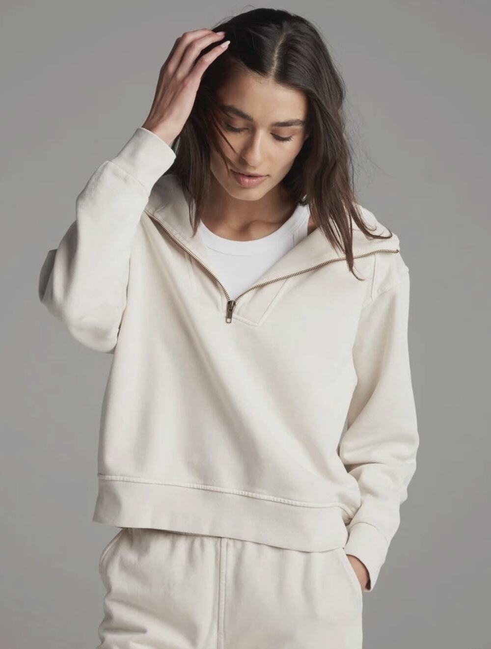 ROWAN Made in USA Josephine Quarter Zip Pullover Hoodie in Oat    Size: M